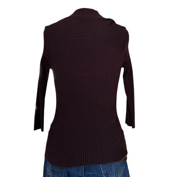 Cache Brown Gold Ribbed Tube Top Shirt Womens Sz Large Y2K V Neck 3/4 Sleeve - Picture 3 of 16